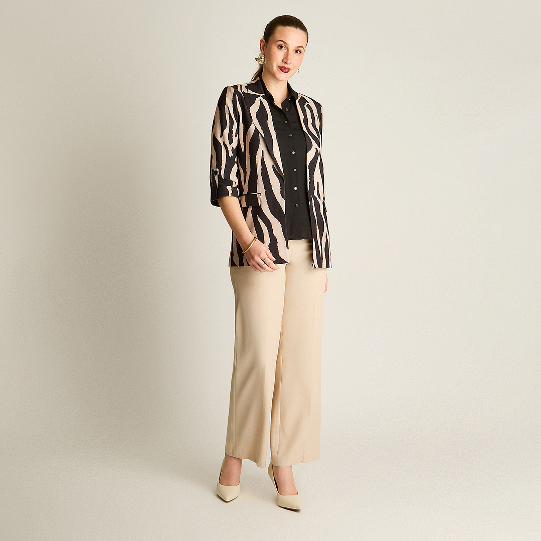 Blazer Negro Manga 3/4 Elasticidad Nula Con Forro Calce Normal Tela Plano 958505   2