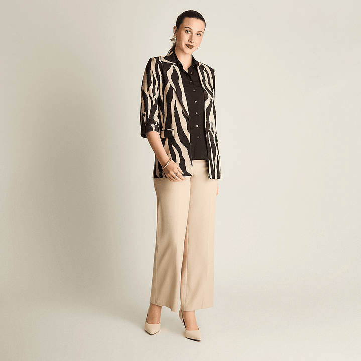 Blazer Negro Manga 3/4 Elasticidad Nula Con Forro Calce Normal Tela Plano 958505   2