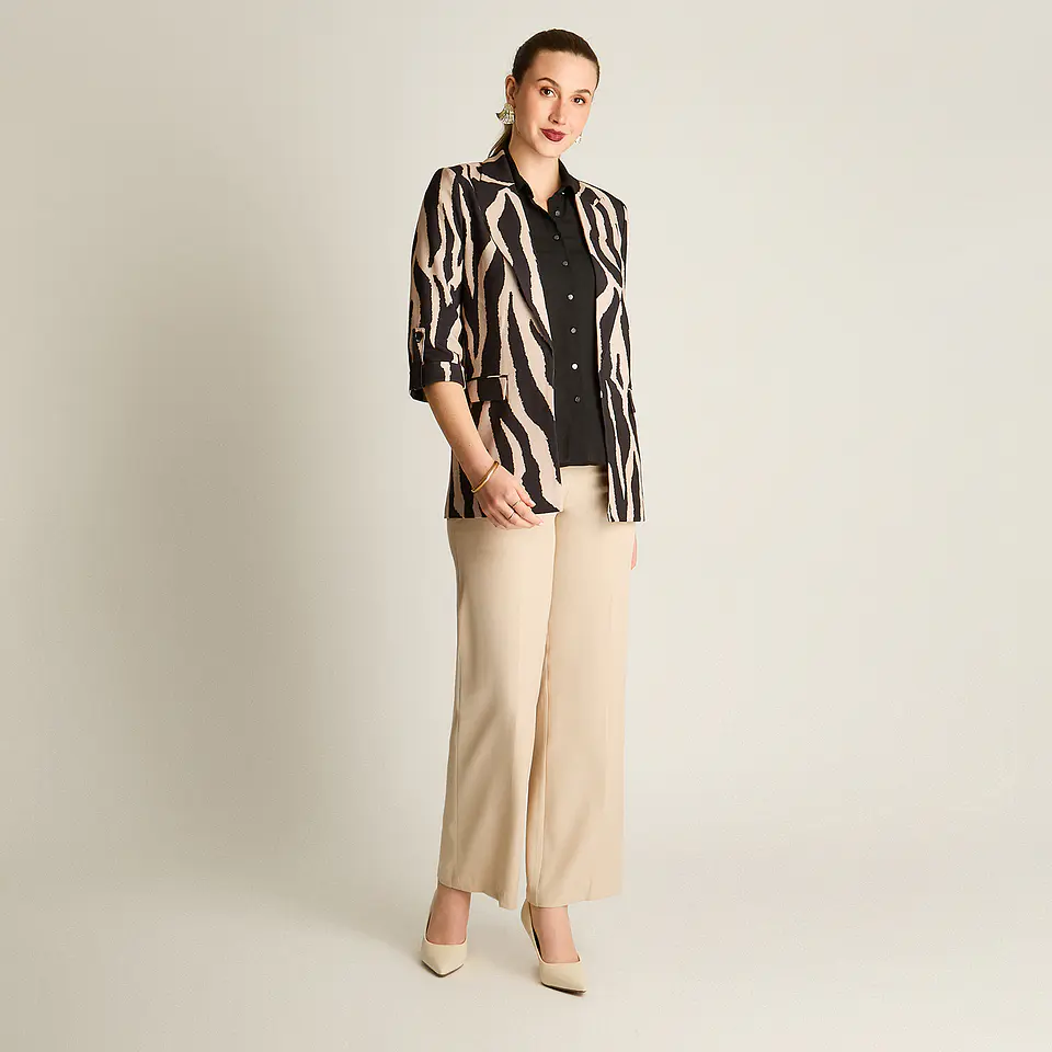 Blazer Negro Manga 3/4 Elasticidad Nula Con Forro Calce Normal Tela Plano 958505   2