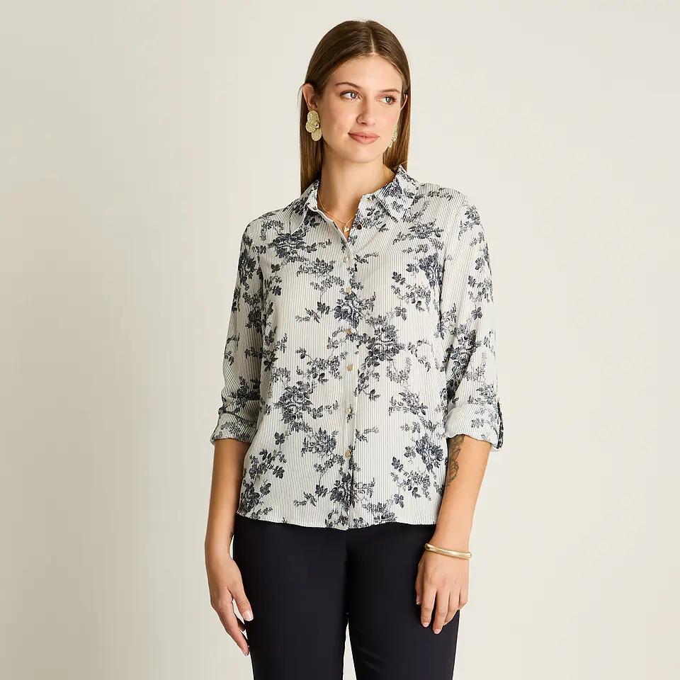 Blusa Camisera Georgette Básica Azul 208506 1
