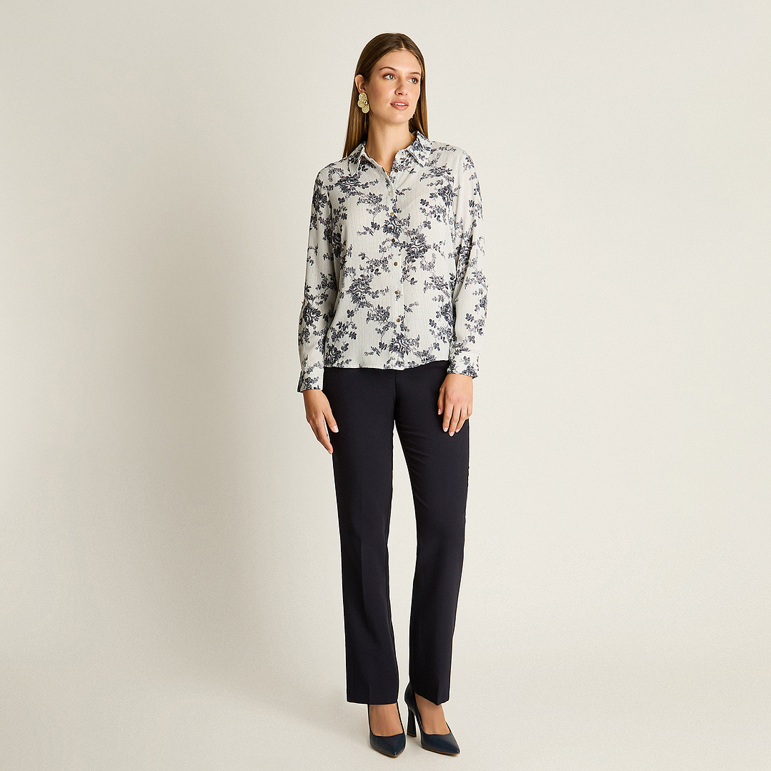 Blusa Camisera Georgette Básica Azul 208506 2