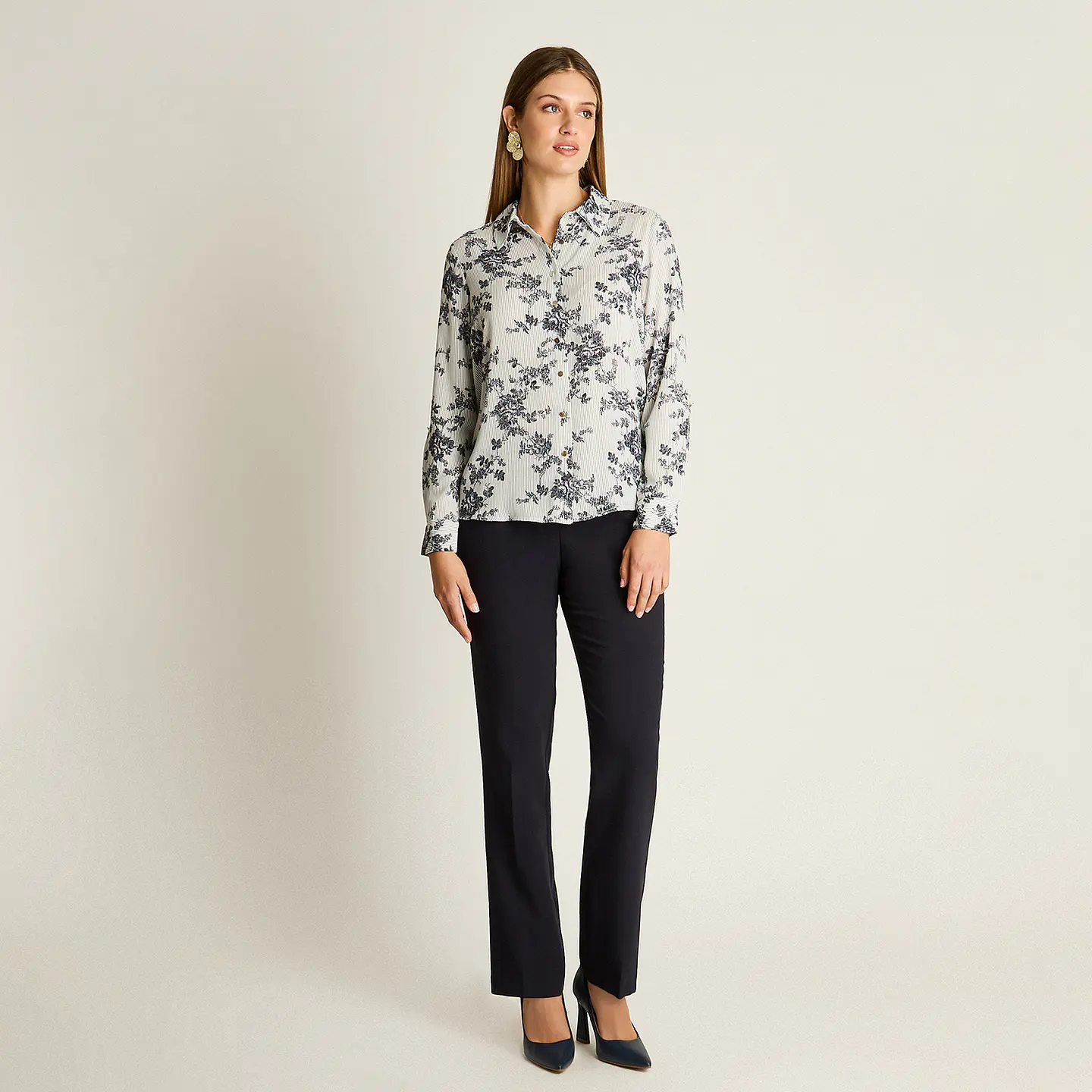 Blusa Camisera Georgette Básica Azul 208506 2