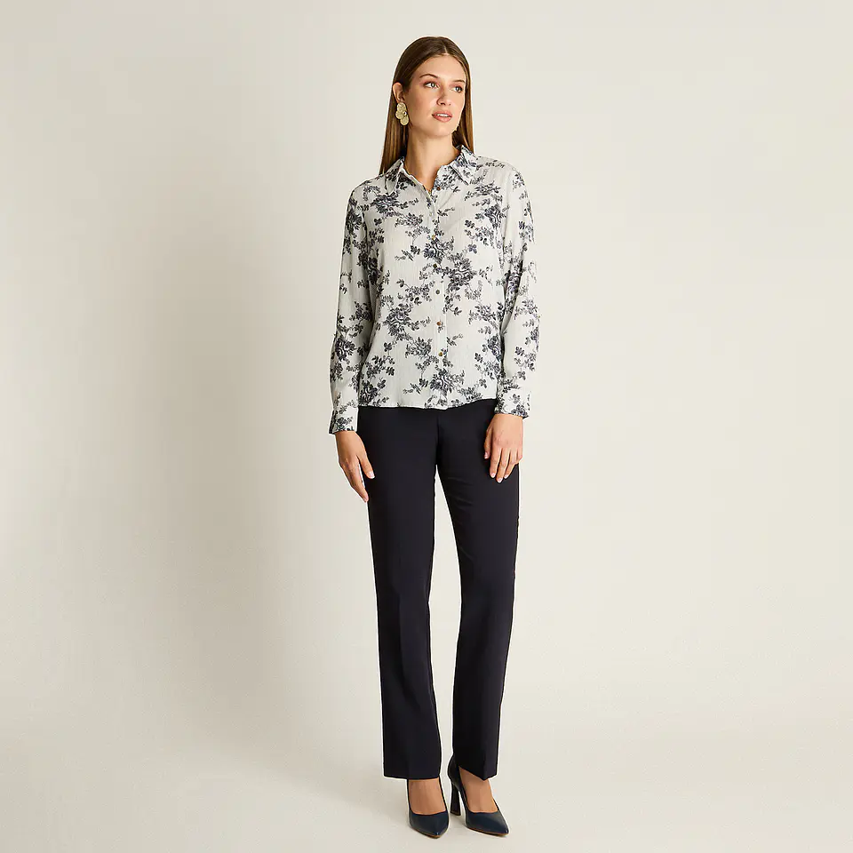 Blusa Camisera Georgette Básica Azul 208506 2