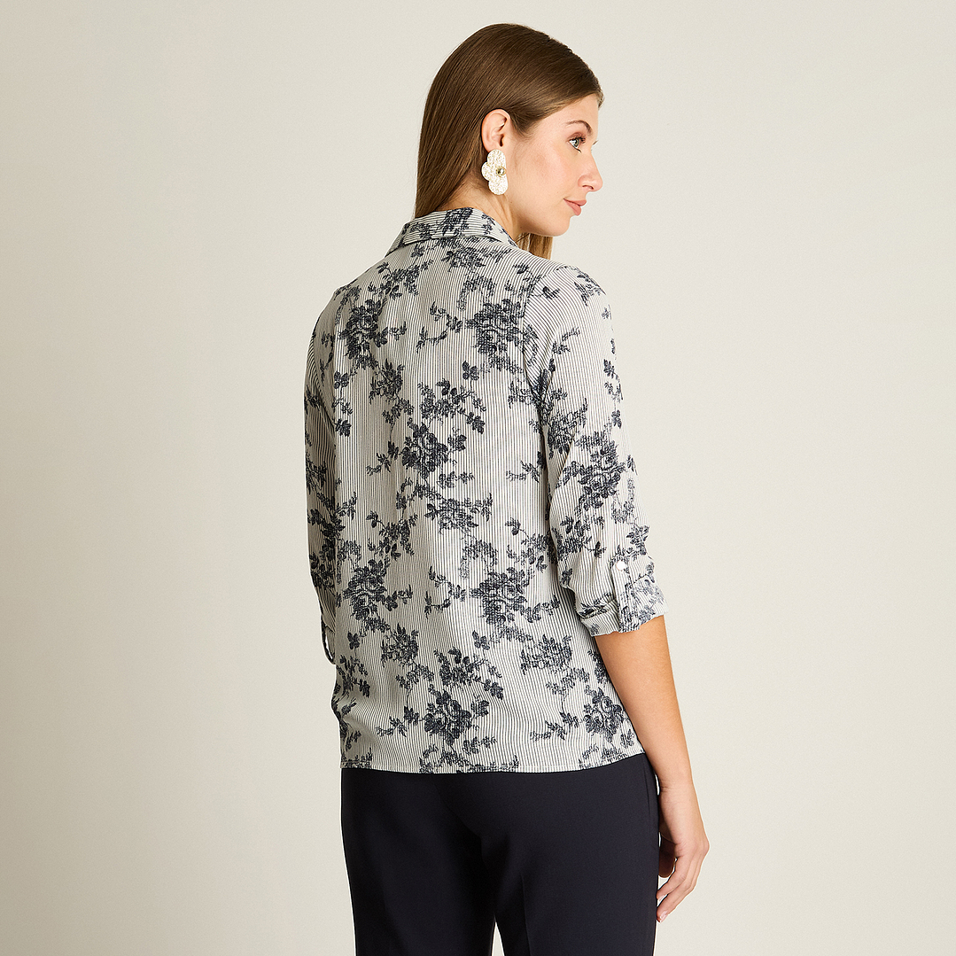 Blusa Camisera Georgette Básica Azul 208506 3