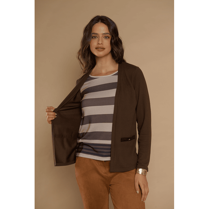 CHALECO (MU) M/L MELANGE C/POLERA LISTADA GIVE Y76400 CAFE  1