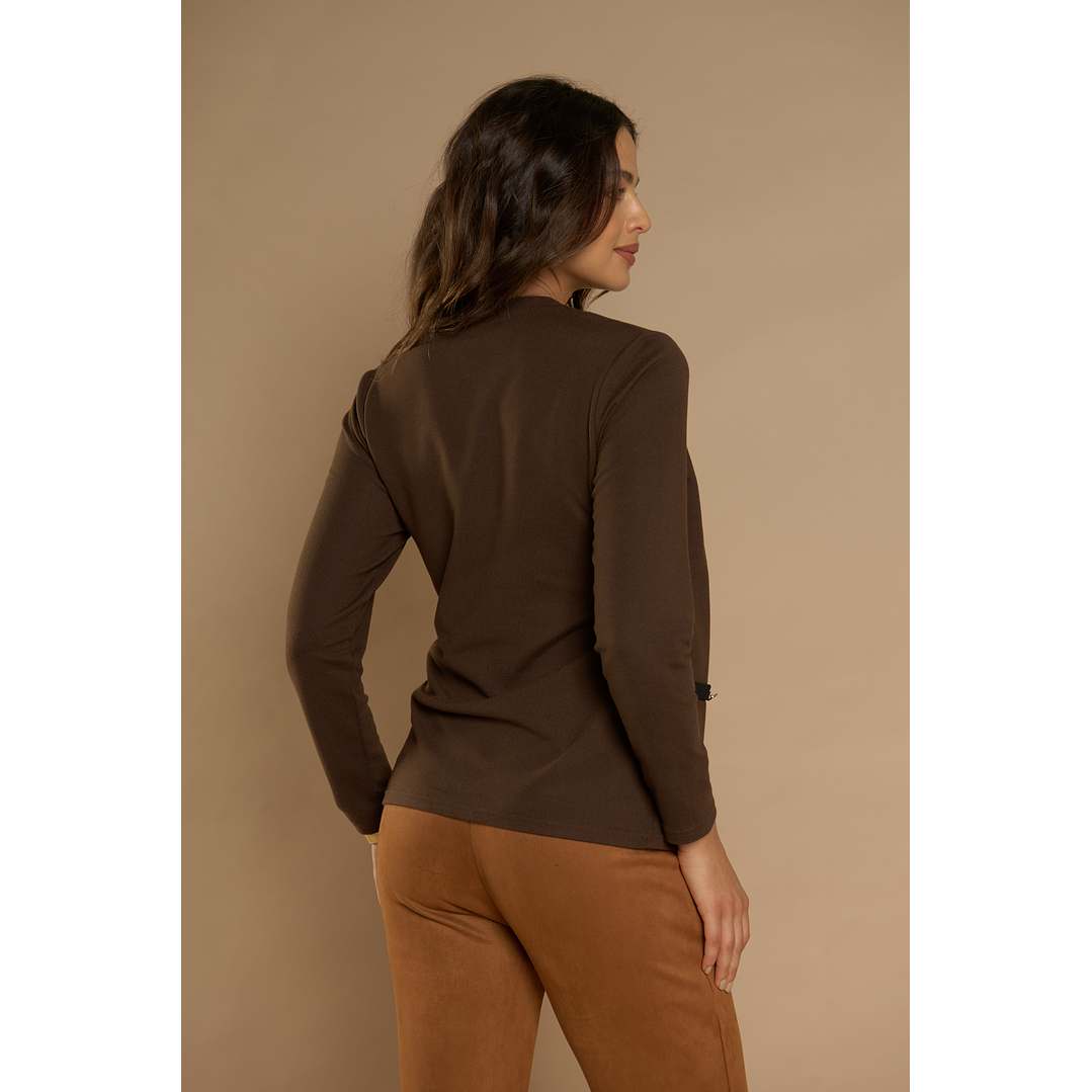 CHALECO (MU) M/L MELANGE C/POLERA LISTADA GIVE Y76400 CAFE  2