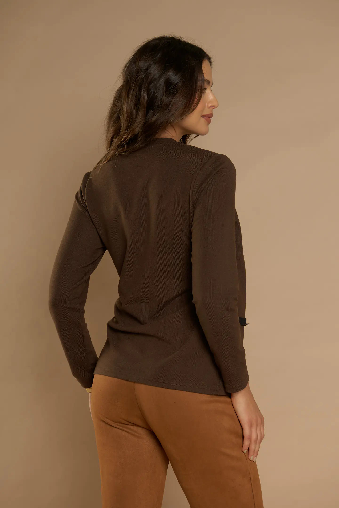 Chaleco (Mu) M/L Melange C/Polera Listada Give Y76400 Cafe  2