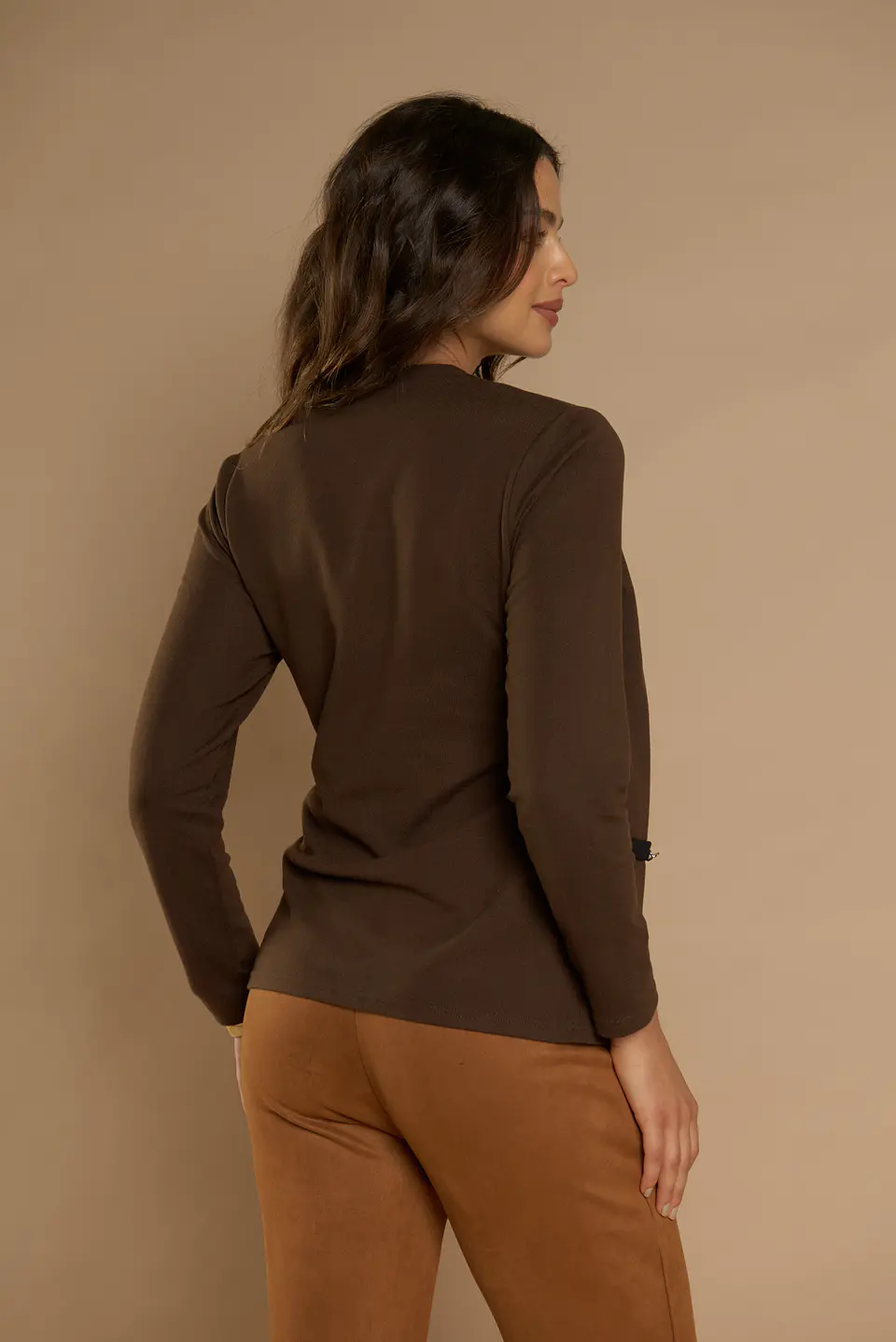 Chaleco (Mu) M/L Melange C/Polera Listada Give Y76400 Cafe  2