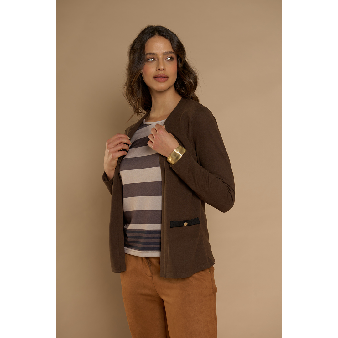 CHALECO (MU) M/L MELANGE C/POLERA LISTADA GIVE Y76400 CAFE  3