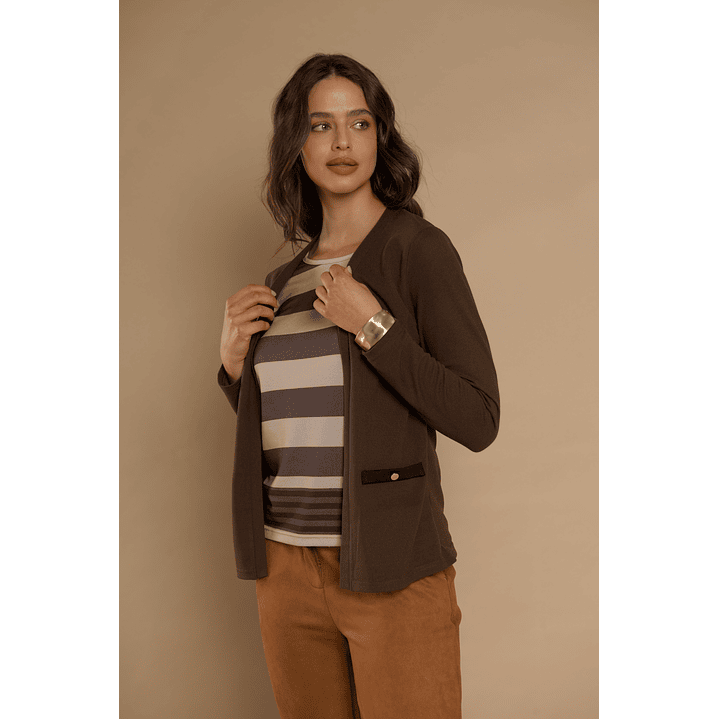 CHALECO (MU) M/L MELANGE C/POLERA LISTADA GIVE Y76400 CAFE  3