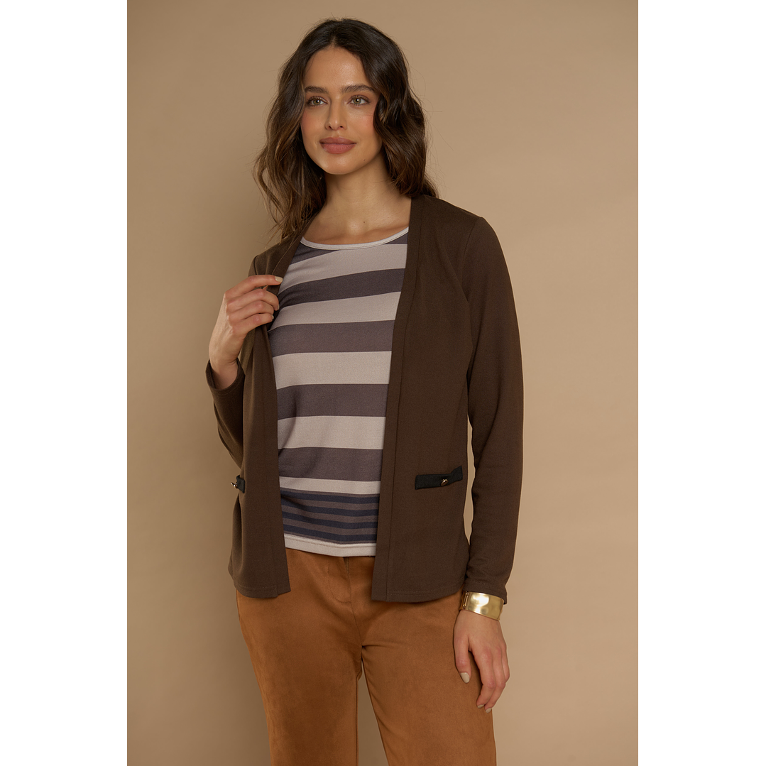 CHALECO (MU) M/L MELANGE C/POLERA LISTADA GIVE Y76400 CAFE  4