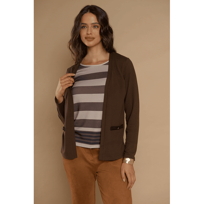 CHALECO (MU) M/L MELANGE C/POLERA LISTADA GIVE Y76400 CAFE  4