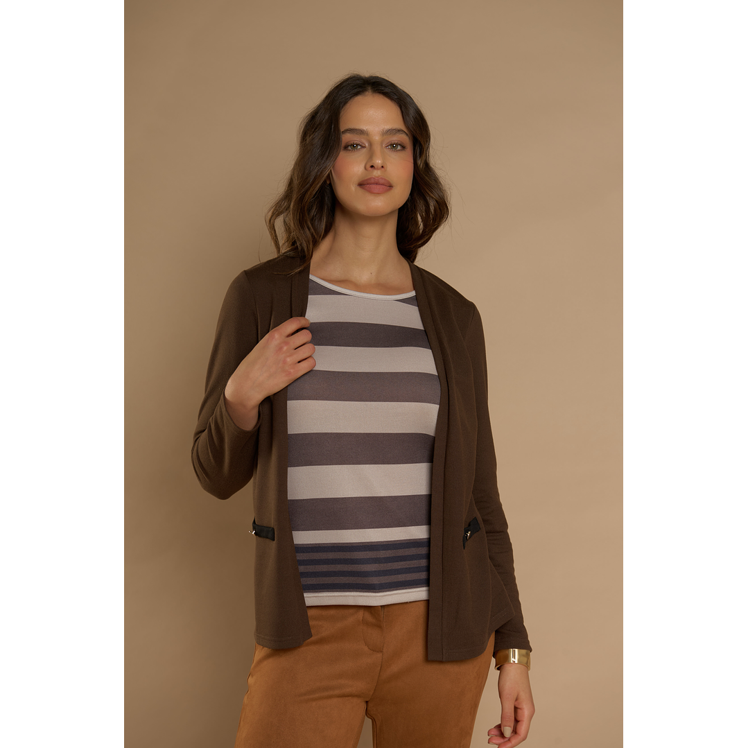 CHALECO (MU) M/L MELANGE C/POLERA LISTADA GIVE Y76400 CAFE  6