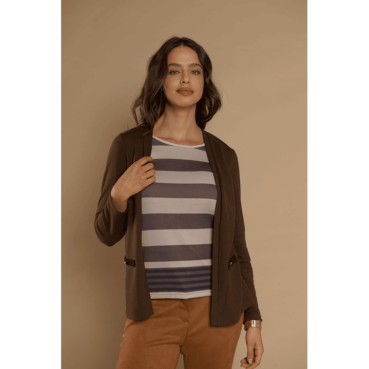 CHALECO (MU) M/L MELANGE C/POLERA LISTADA GIVE Y76400 CAFE  6