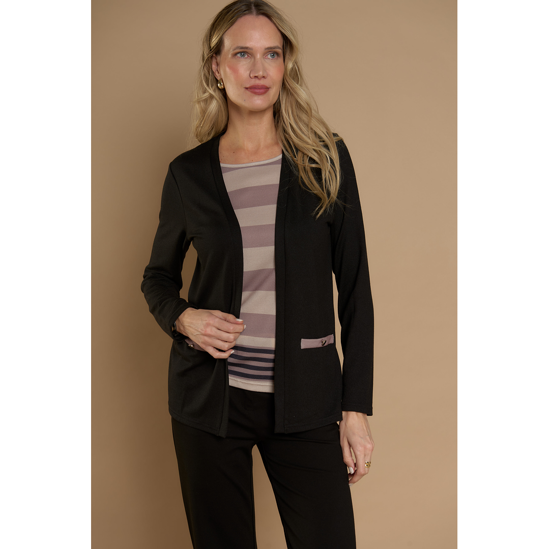 CHALECO (MU) M/L MELANGE C/POLERA LISTADA GIVE Y76400 NEGRO  1