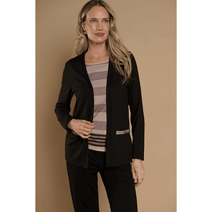 CHALECO (MU) M/L MELANGE C/POLERA LISTADA GIVE Y76400 NEGRO 