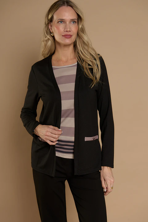 Chaleco (Mu) M/L Melange C/Polera Listada Give Y76400 Negro 