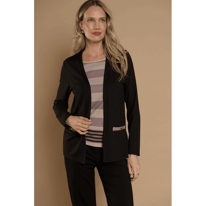 CHALECO (MU) M/L MELANGE C/POLERA LISTADA GIVE Y76400 NEGRO  1