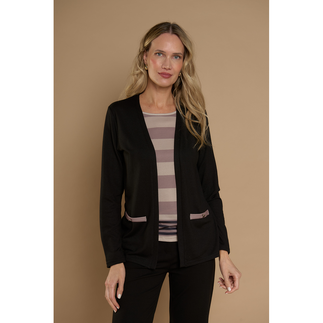 CHALECO (MU) M/L MELANGE C/POLERA LISTADA GIVE Y76400 NEGRO  2