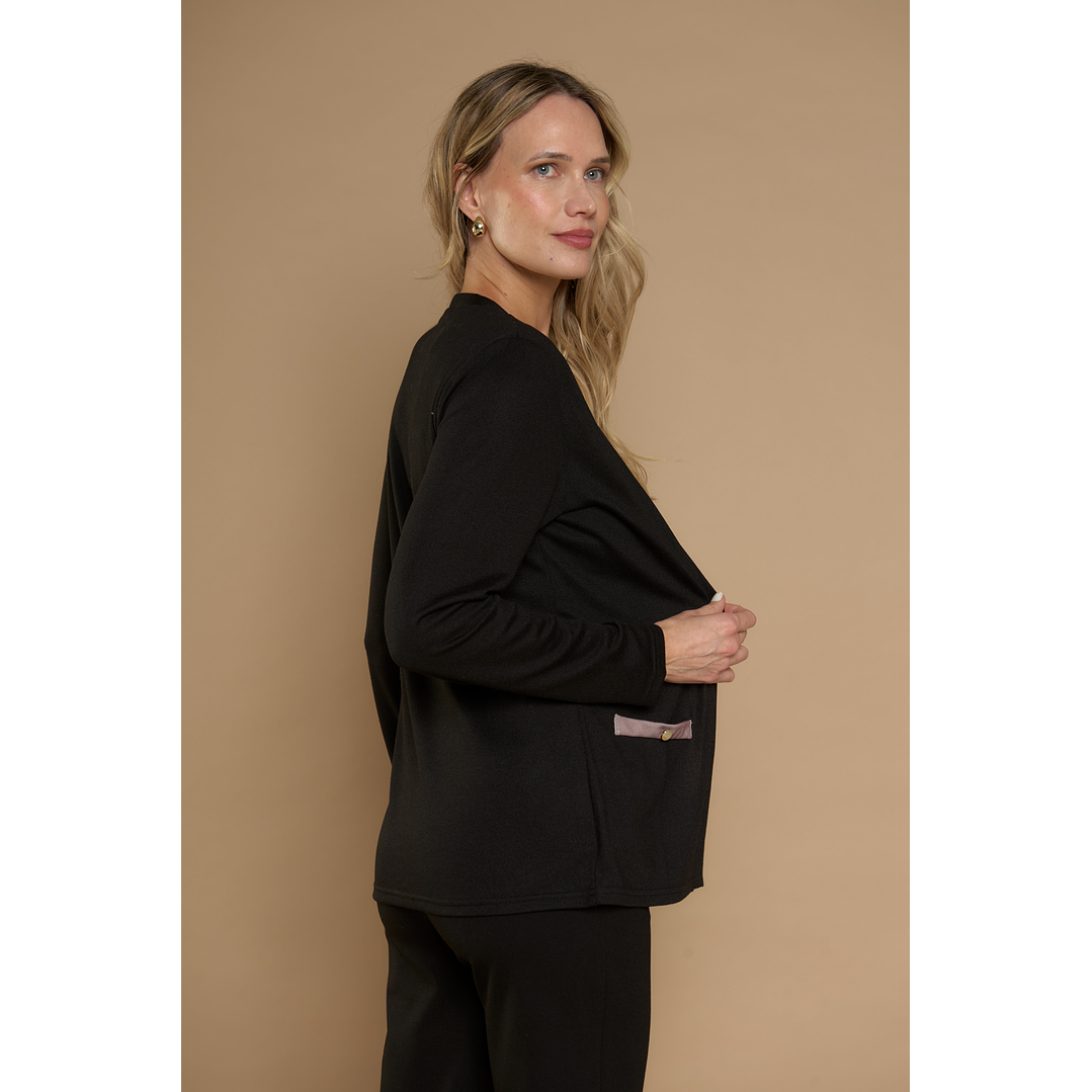 CHALECO (MU) M/L MELANGE C/POLERA LISTADA GIVE Y76400 NEGRO  3