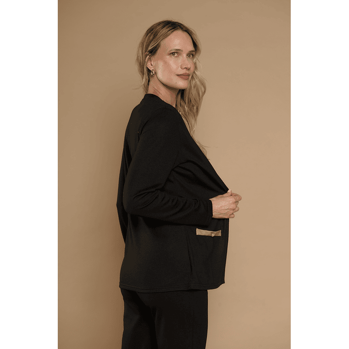 CHALECO (MU) M/L MELANGE C/POLERA LISTADA GIVE Y76400 NEGRO  3