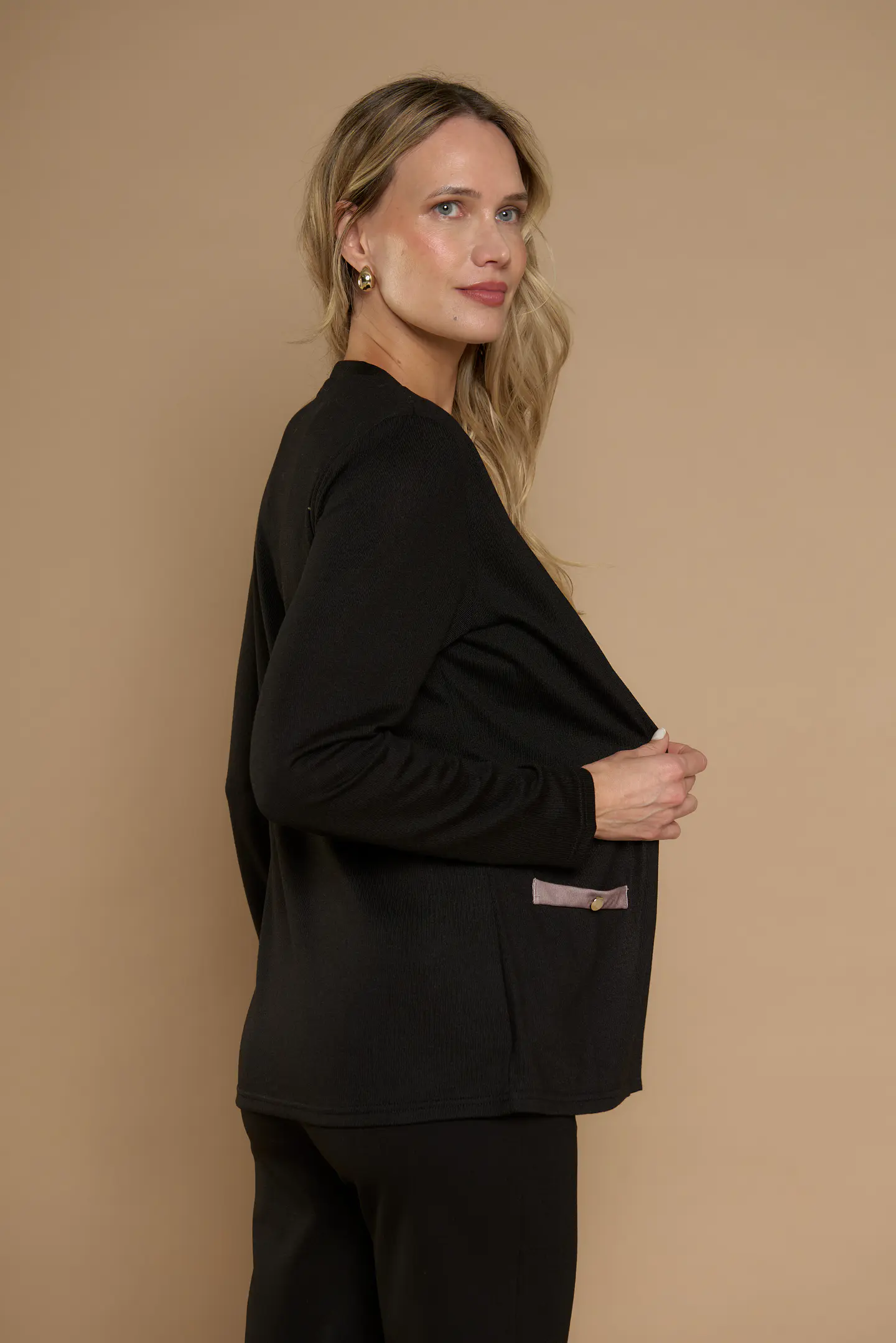 Chaleco (Mu) M/L Melange C/Polera Listada Give Y76400 Negro  3
