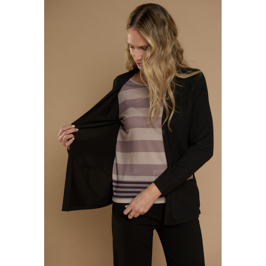 CHALECO (MU) M/L MELANGE C/POLERA LISTADA GIVE Y76400 NEGRO  4