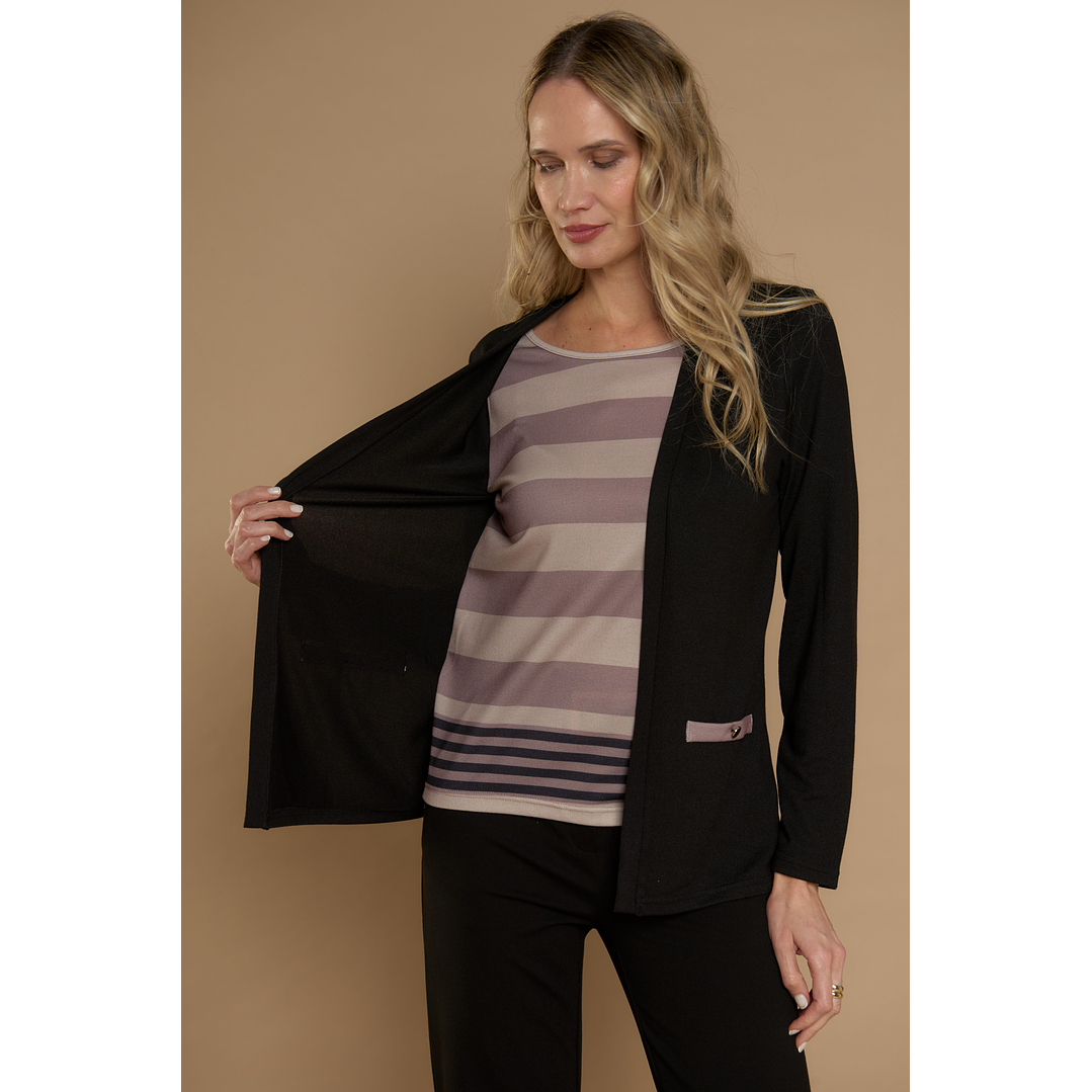 CHALECO (MU) M/L MELANGE C/POLERA LISTADA GIVE Y76400 NEGRO  5