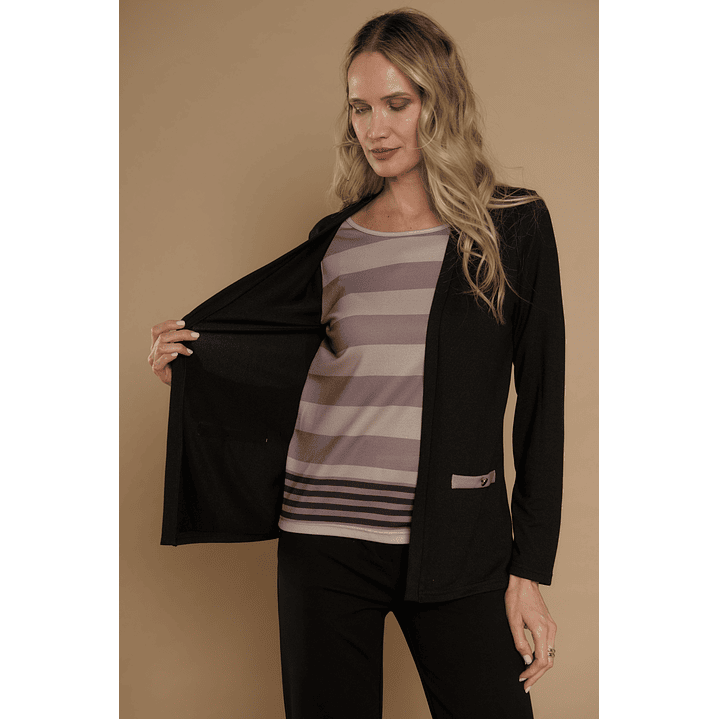 CHALECO (MU) M/L MELANGE C/POLERA LISTADA GIVE Y76400 NEGRO  5