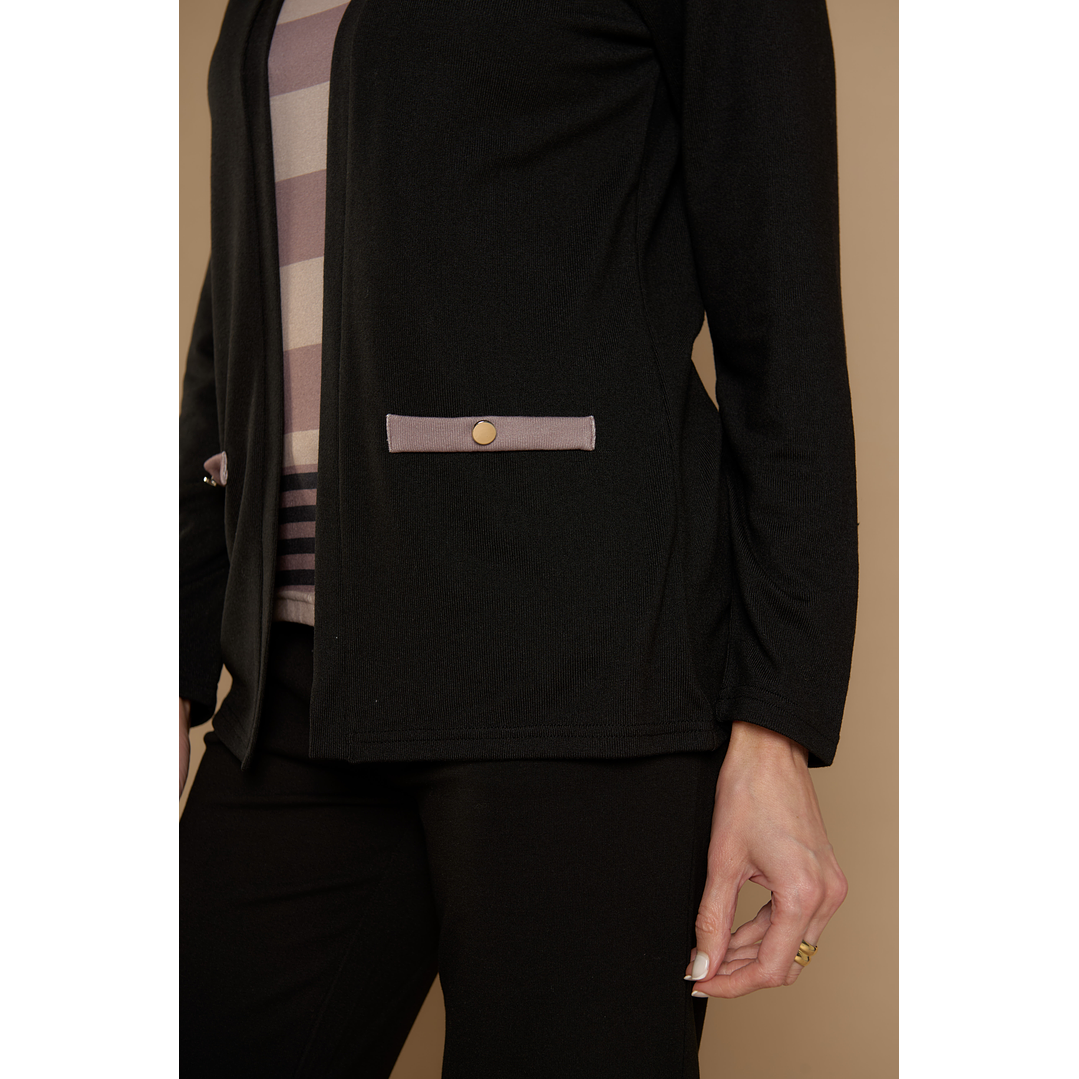 CHALECO (MU) M/L MELANGE C/POLERA LISTADA GIVE Y76400 NEGRO  7