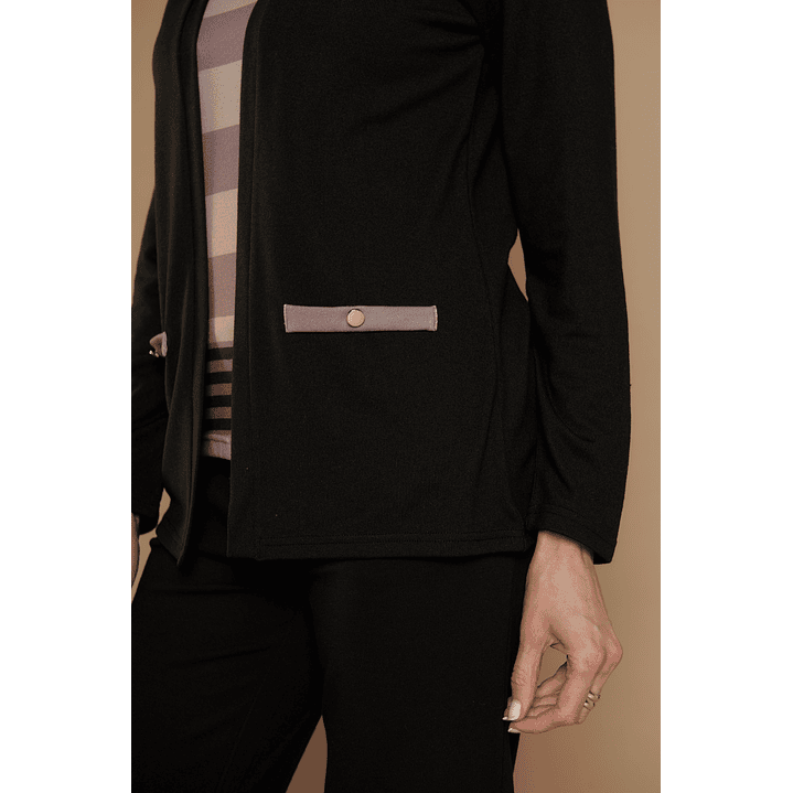 CHALECO (MU) M/L MELANGE C/POLERA LISTADA GIVE Y76400 NEGRO  7