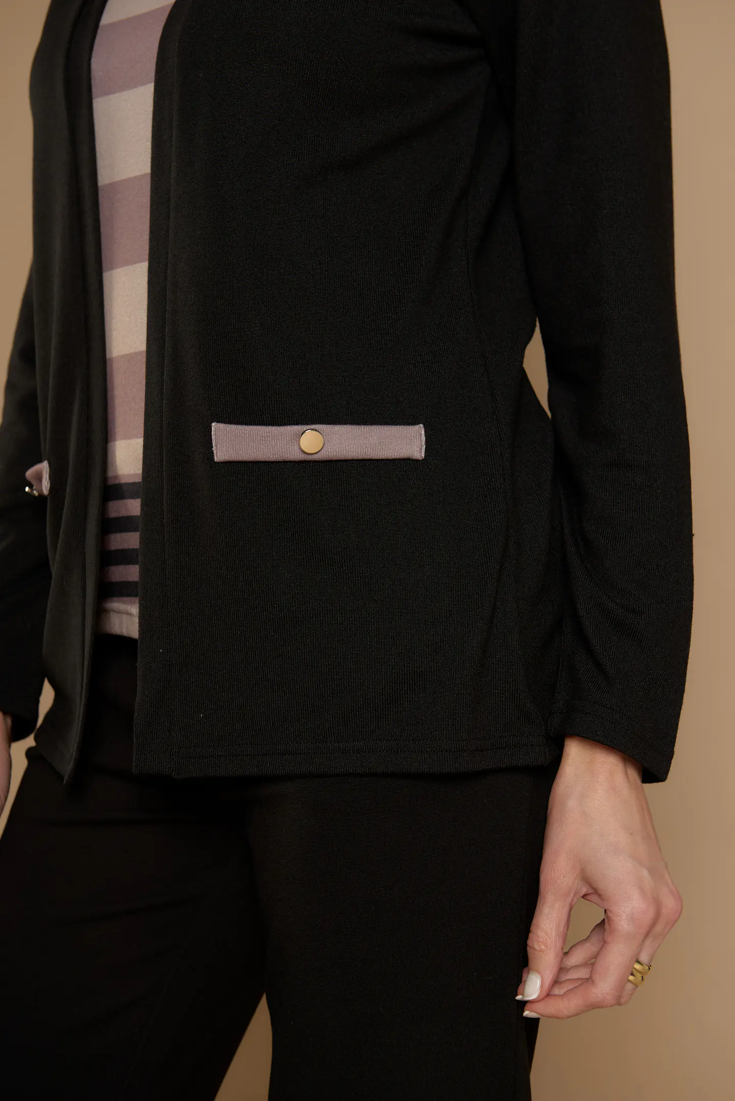 Chaleco (Mu) M/L Melange C/Polera Listada Give Y76400 Negro  7