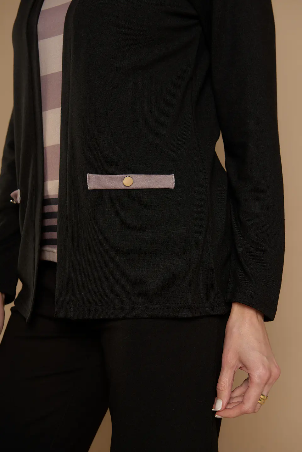 Chaleco (Mu) M/L Melange C/Polera Listada Give Y76400 Negro  7