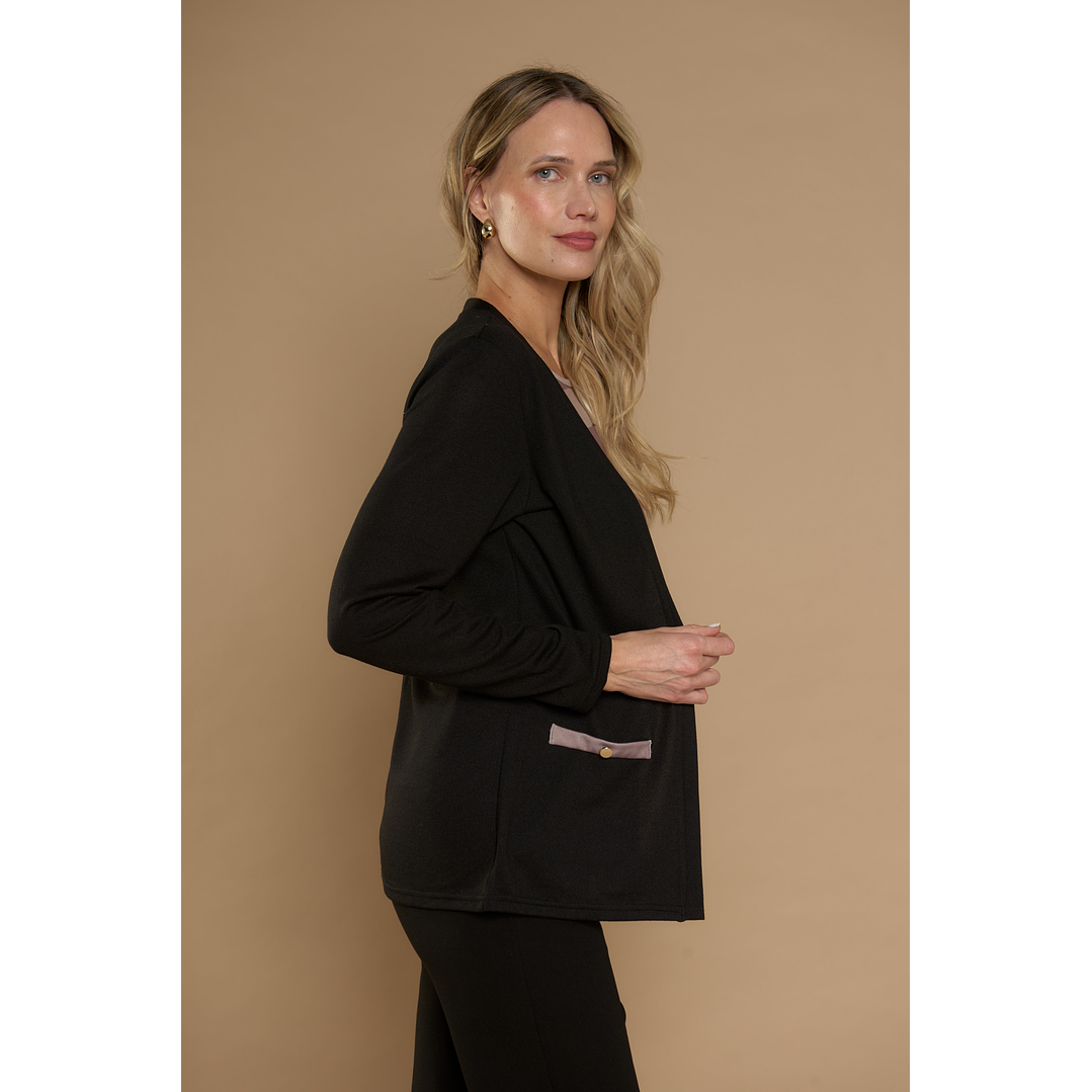 CHALECO (MU) M/L MELANGE C/POLERA LISTADA GIVE Y76400 NEGRO  8