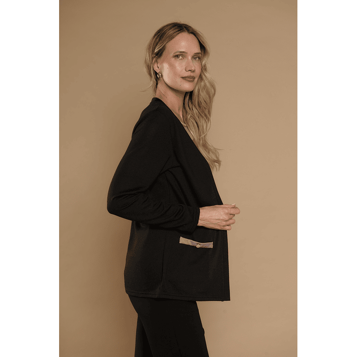 CHALECO (MU) M/L MELANGE C/POLERA LISTADA GIVE Y76400 NEGRO  8