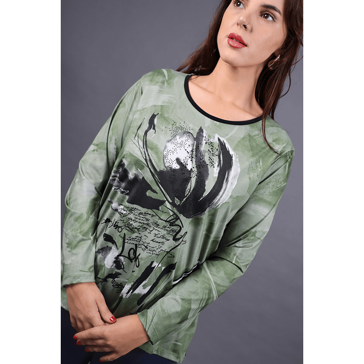 POLERA (MU) C/P M/L EST APLIC STRASS GIVE W56430 VERDE 3