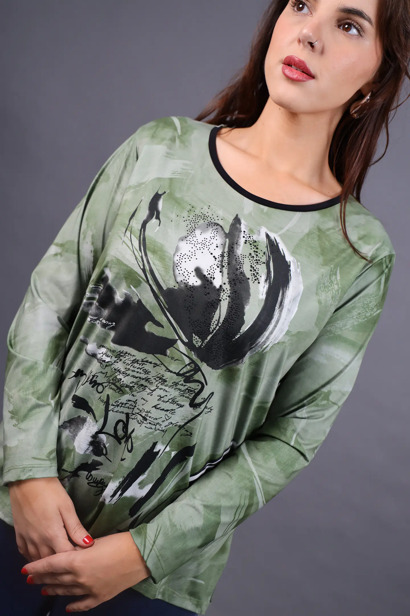 Polera (Mu) C/P M/L Est Aplic Strass Give W56430 Verde 3