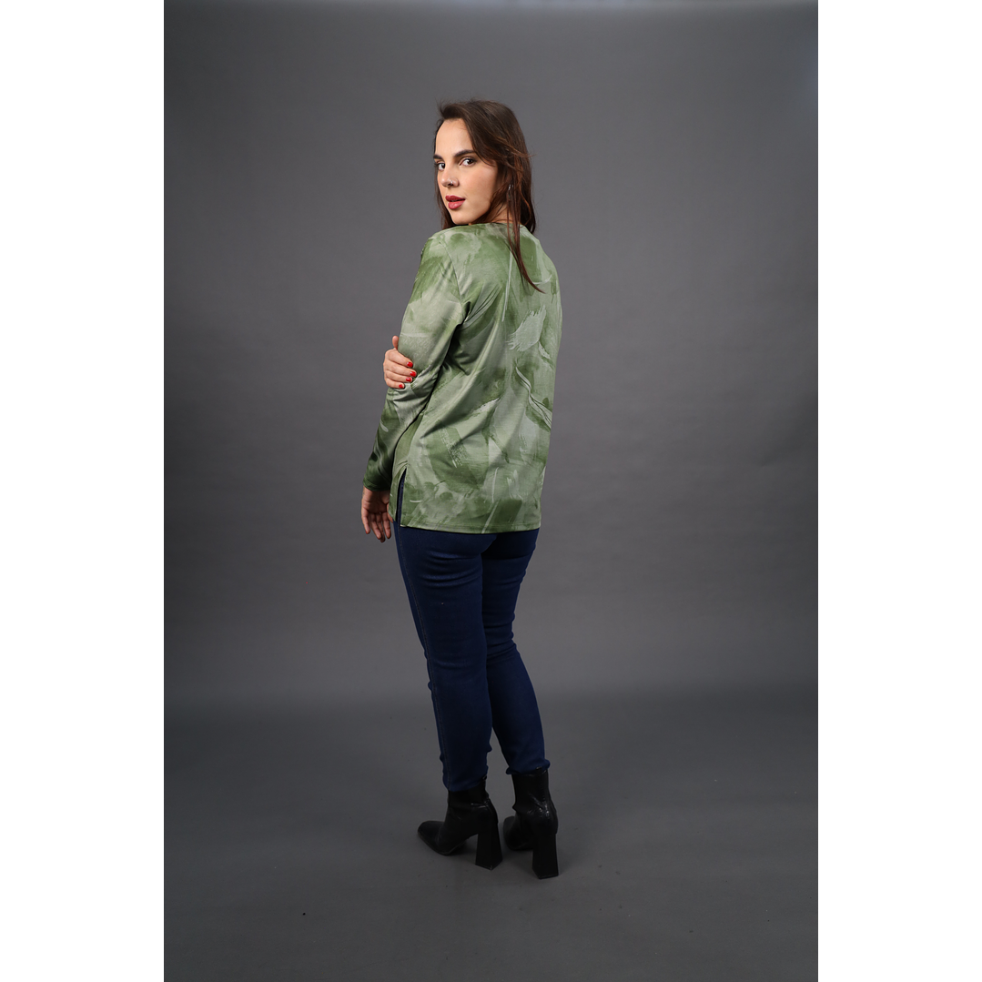 POLERA (MU) C/P M/L EST APLIC STRASS GIVE W56430 VERDE 4