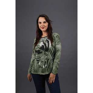 POLERA (MU) C/P M/L EST APLIC STRASS GIVE W56430 VERDE