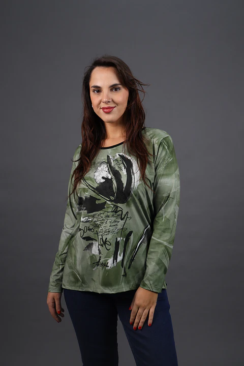POLERA (MU) C/P M/L EST APLIC STRASS GIVE W56430 VERDE