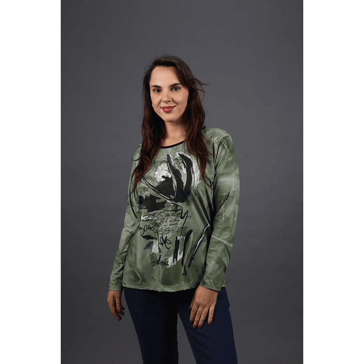 POLERA (MU) C/P M/L EST APLIC STRASS GIVE W56430 VERDE 1