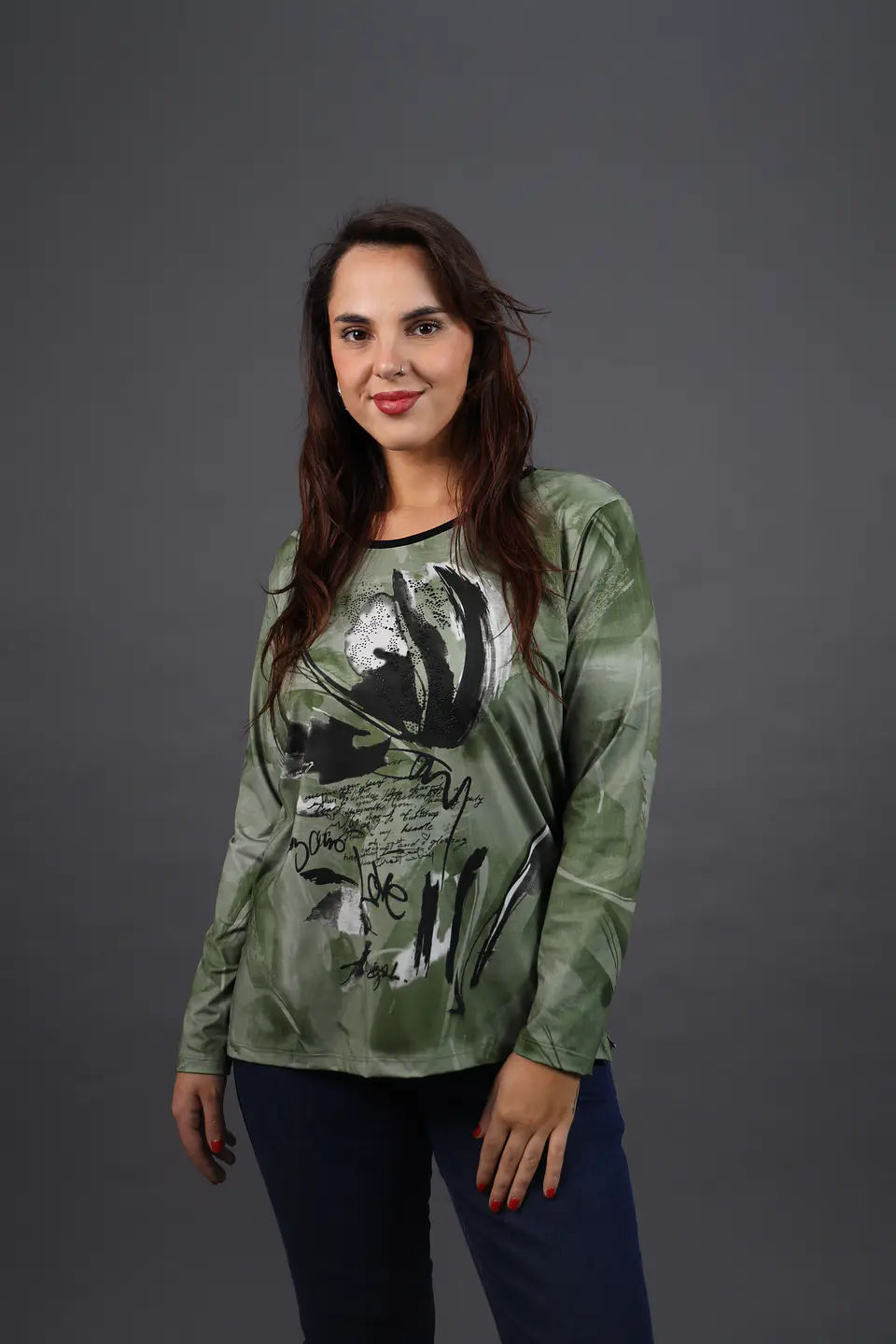 Polera (Mu) C/P M/L Est Aplic Strass Give W56430 Verde 1