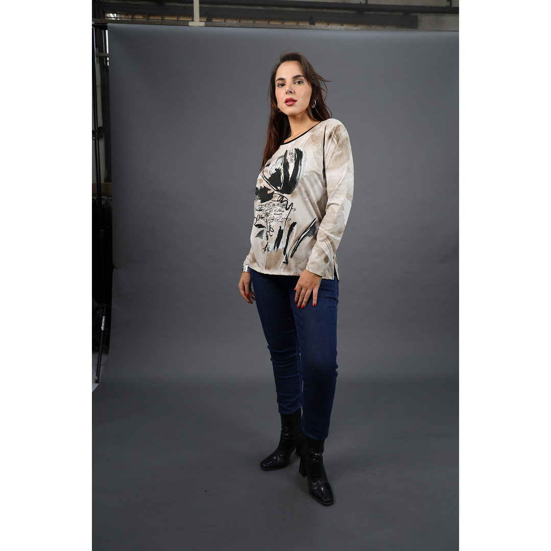 POLERA (MU) C/P M/L EST APLIC STRASS GIVE W56430 BEIGE 1