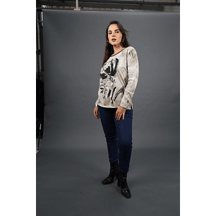 POLERA (MU) C/P M/L EST APLIC STRASS GIVE W56430 BEIGE