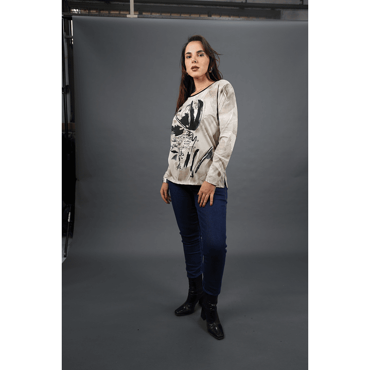 POLERA (MU) C/P M/L EST APLIC STRASS GIVE W56430 BEIGE 1