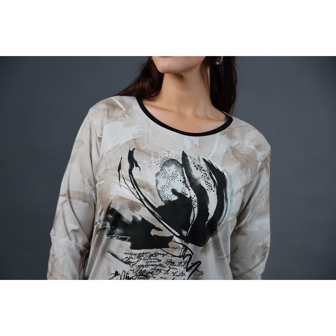 POLERA (MU) C/P M/L EST APLIC STRASS GIVE W56430 BEIGE 2