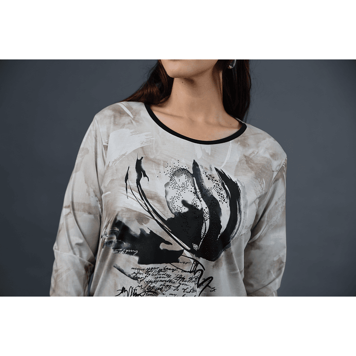 POLERA (MU) C/P M/L EST APLIC STRASS GIVE W56430 BEIGE 2