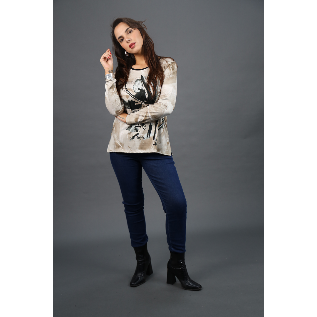 POLERA (MU) C/P M/L EST APLIC STRASS GIVE W56430 BEIGE 3