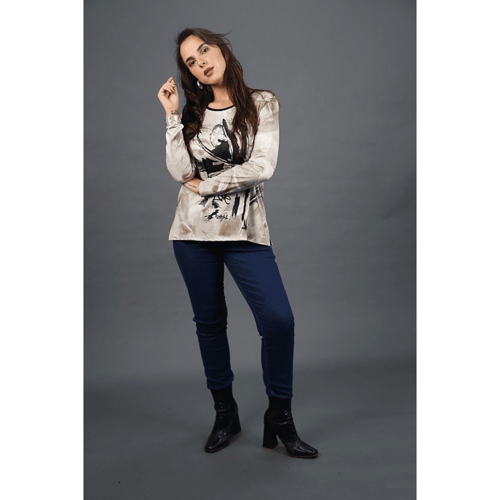 POLERA (MU) C/P M/L EST APLIC STRASS GIVE W56430 BEIGE 3