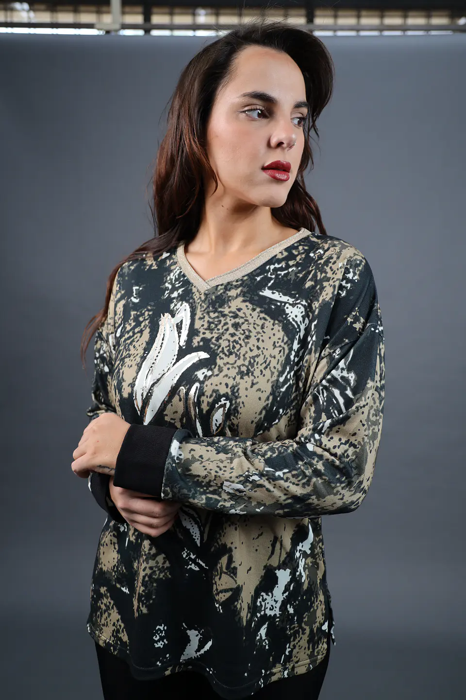 Polera (Mu) C/V M/L Est Aplic Lurex Give W56412 Camel 2